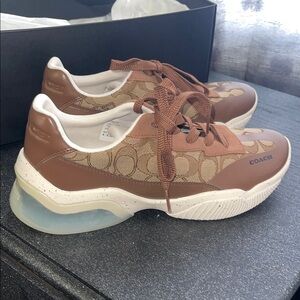 Coach Tan and Cream Sneakers with Clear Sole